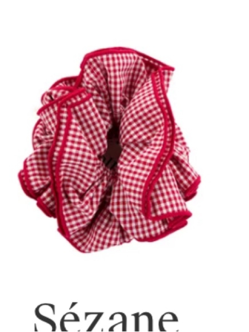 Sézane Red and White Gingham Ruffled Scrunchie